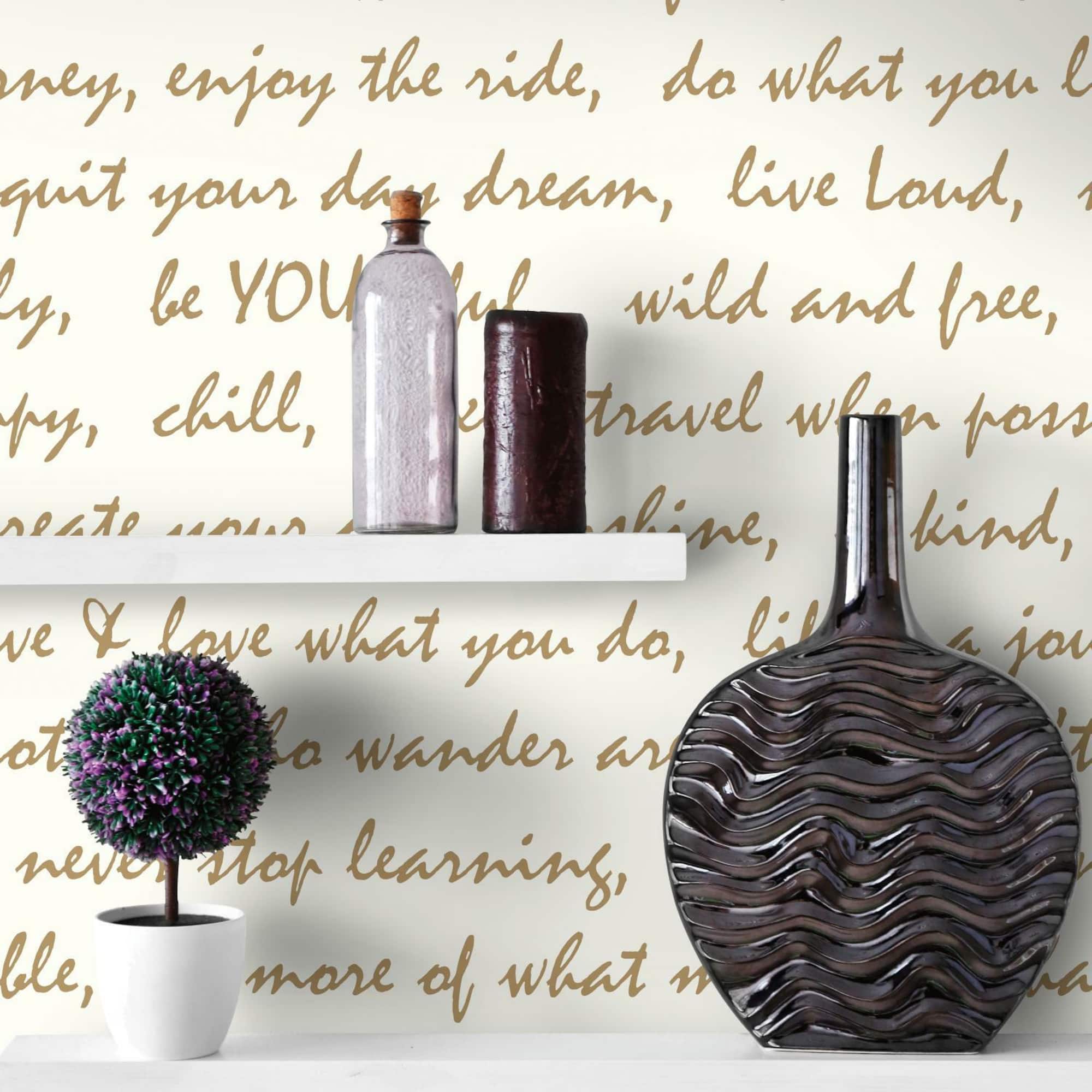 RoomMates Gold Dream Big Script Peel & Stick Wallpaper